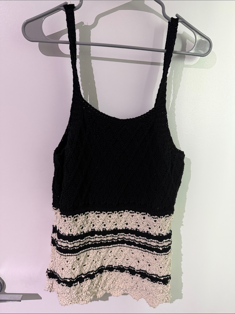 Zara Black and Cream Crochet Tank Top